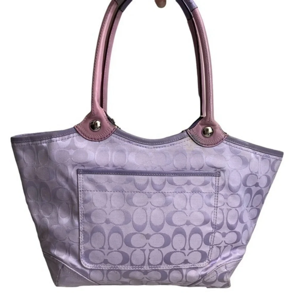 Coach rare purple leather and canvas signature c tote bag